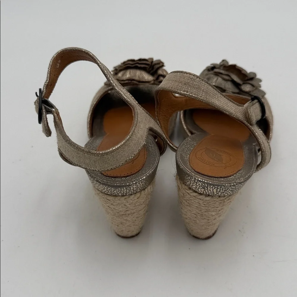 Vintage Elegant Metallic Wedge Sandals leather canvas 7.5 boho casual office Y2K